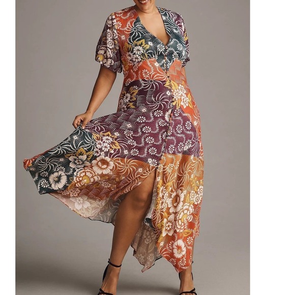 Anthropologie Dresses & Skirts - Anthropologie Dress 24 Plus Flutter Maxi Patchwork Spring Wedding Guest Colorful
